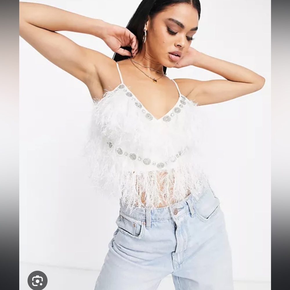 NWT! ASOS Luxe - Faux Feather Crop Top - Size 6